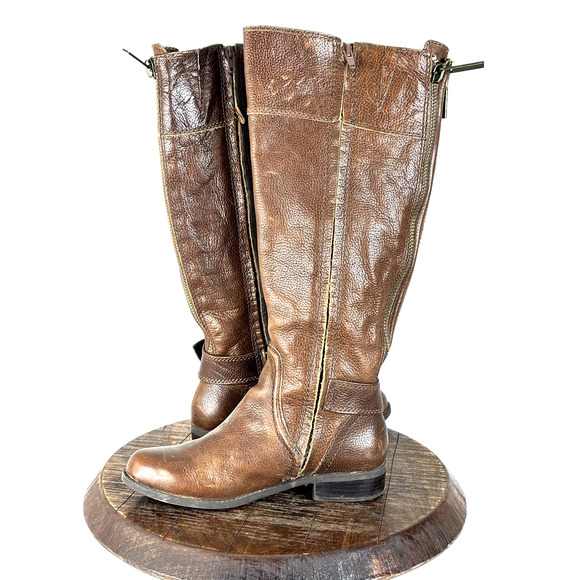 Gianni Bini Boots Womens 6M Brown Leather Buckle Detail Riding Equestrian Moto - Picture 5 of 13